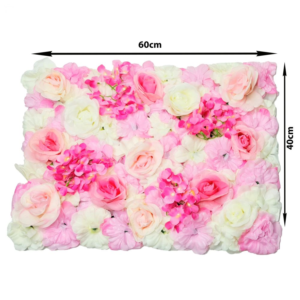 Artificial Flowers Panel For Decoration Light Pin & White  60x40cm