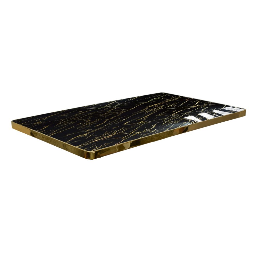 High Quality Marble Effect Tabletop - Size 120X70CM - Black & Gold Finish with Gold Frame