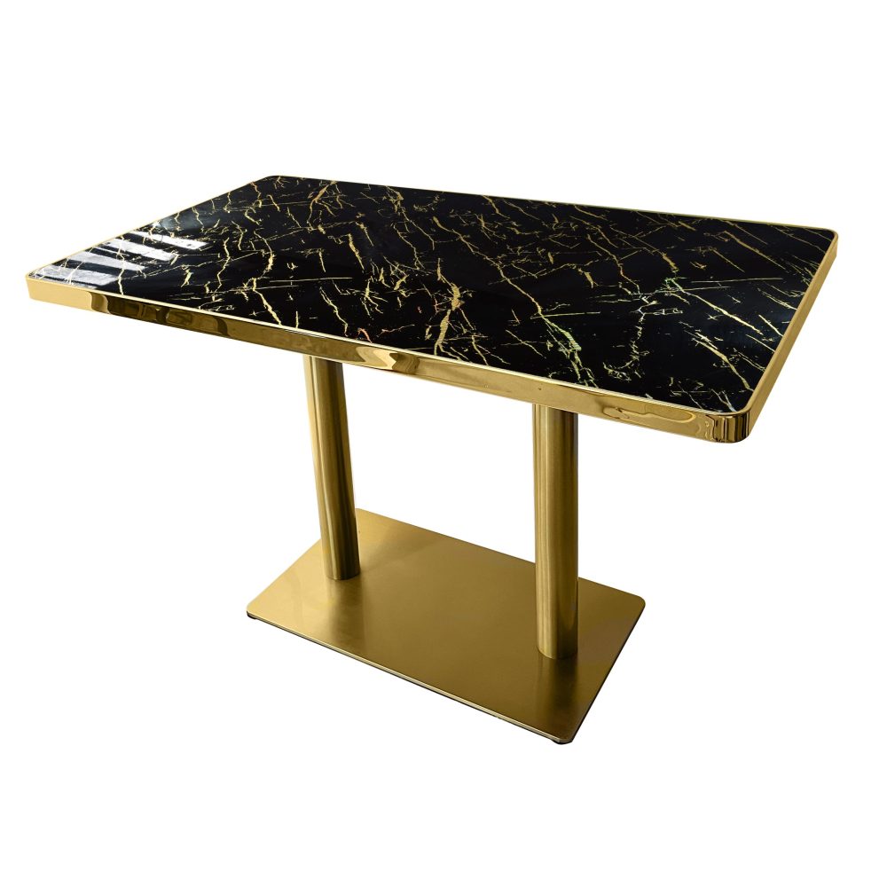 High Quality Marble Effect Tabletop - Size 120X70CM - Black & Gold Finish with Gold Frame - Image 2