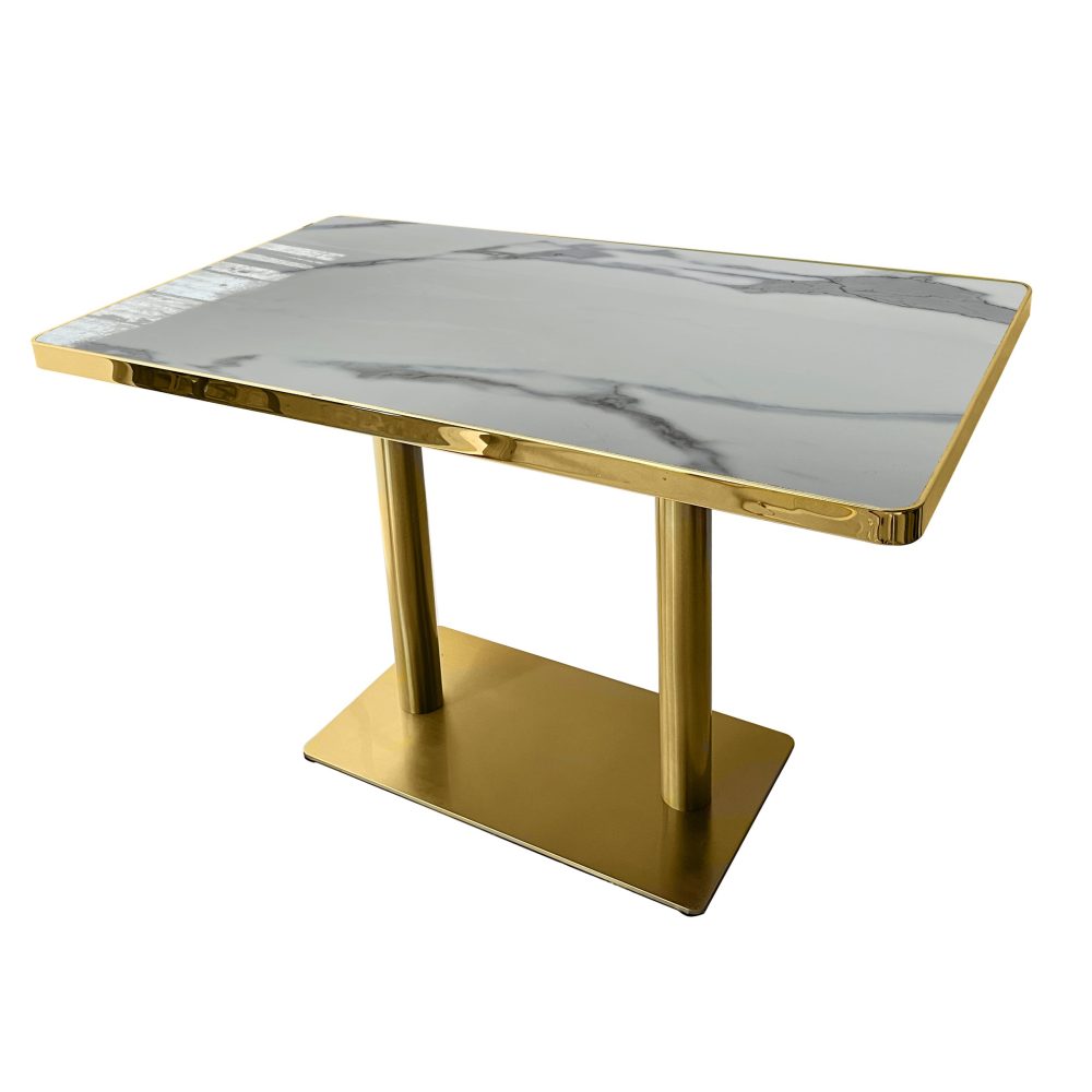 High Quality Marble Effect Tabletop - Size 120X70CM - White Finish & Gold Frame - Image 2