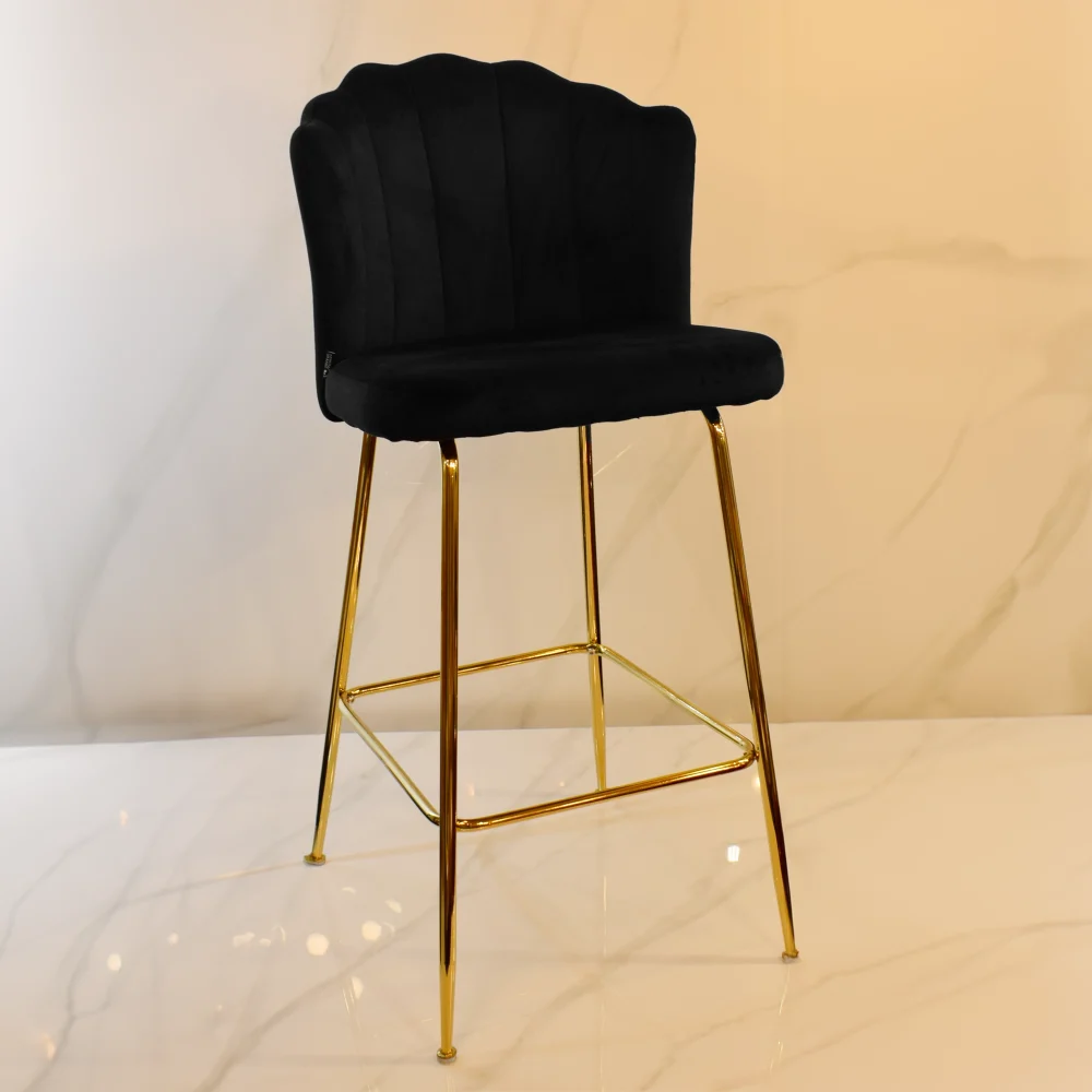 Bar Stool Black Velvet Gold Metal Legs - Image 3