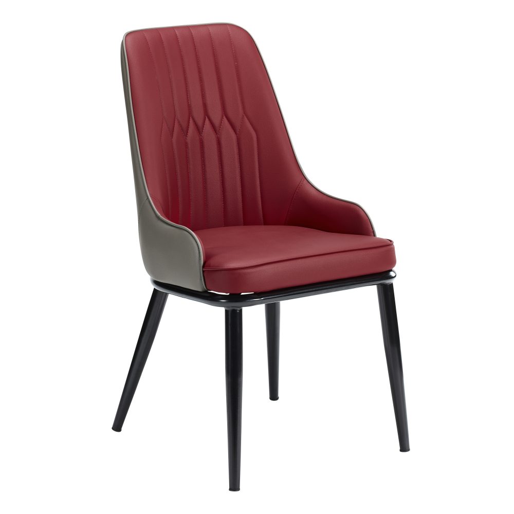 Faux Leather Contract Chair in red and grey with black metal legs. Ideal commercial seating for UK restaurants and offices.