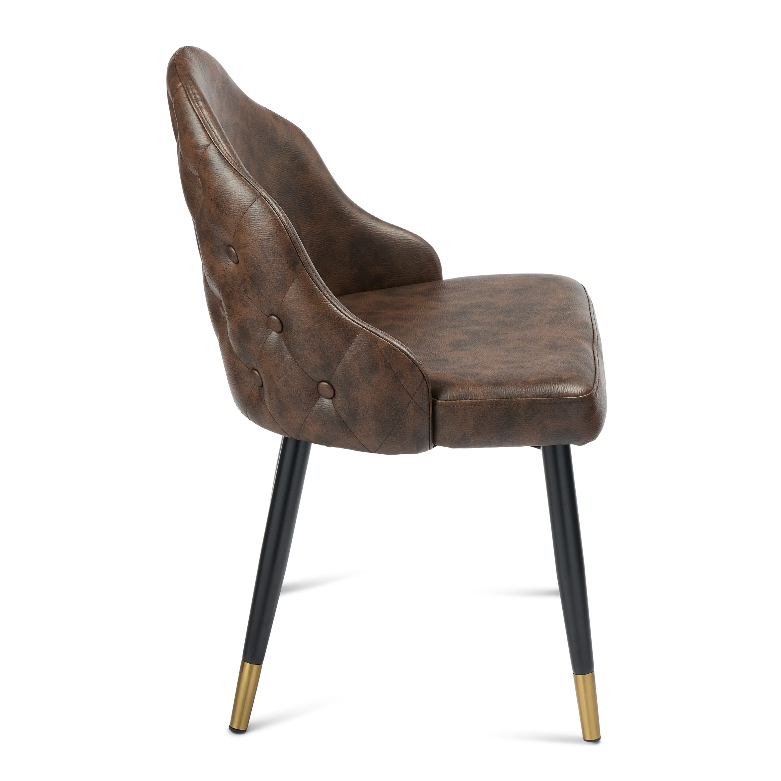 Commercial Leather Dining Chair – Brown with Black & Gold Legs - Image 2